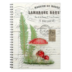 Vintage Red Mushroom Fern Spiral Journal bärbar da Anteckningsbok