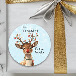 Vintage Red Nposed Reindeer Child Gift jul Runt Klistermärke<br><div class="desc">Den här designen kan vara personlig i det område som tillhandahålls genom att ändra fotot och/eller text. Du kan också anpassa den genom att klicka på Anpassa den här mallen och sedan välja klicka för att anpassa ytterligare alternativ och ta bort eller ändra färg i bakgrunden, lägga till text, ändra...</div>