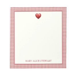 Vintage Red och Cream Gingham with Heart Anteckningsblock