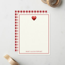 Vintage Red och Cream Gingham with Heart Anteckningskort
