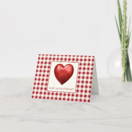 Vintage Red och Cream Gingham with Heart Anteckningskort