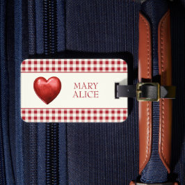 Vintage Red och Cream Gingham with Heart Bagagebricka