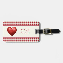 Vintage Red och Cream Gingham with Heart Bagagebricka