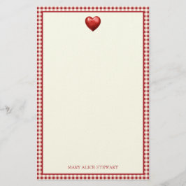 Vintage Red och Cream Gingham with Heart Brevpapper