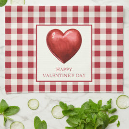 Vintage Red och Cream Gingham with Heart Kökshandduk