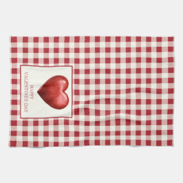 Vintage Red och Cream Gingham with Heart Kökshandduk