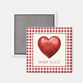 Vintage Red och Cream Gingham with Heart Magnet