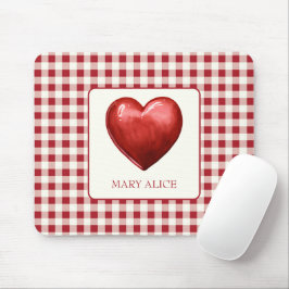 Vintage Red och Cream Gingham with Heart Musmatta