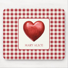 Vintage Red och Cream Gingham with Heart Musmatta
