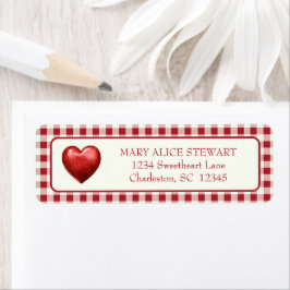 Vintage Red och Cream Gingham with Heart Returadress Etikett