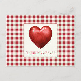 Vintage Red och Cream Gingham with Heart Vykort