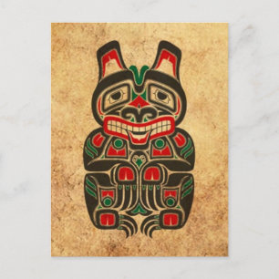 Vintage Red och Grönt Haida Spirit Bear Vykort