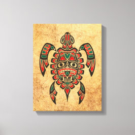Vintage Red och Grönt Haida Spirit Sea Turtle Canvastryck