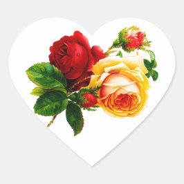 Vintage Red och Peach Ro Hjärtformat Klistermärke
