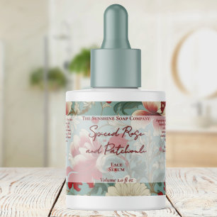Vintage Red & Olive Blommigt Cosmetics Flaska-etik Fraktsedel