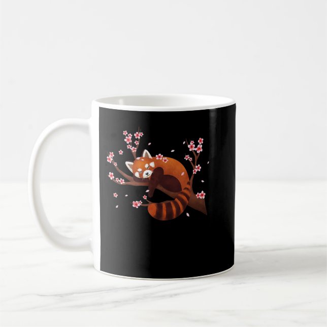 Vintage Red Panda Japansk Cherry Blommar Flower Kaffemugg (Vänster)