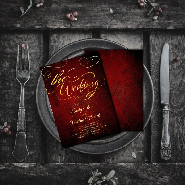 Vintage Red Parchment Budget ,Guld Calligraphy Inbjudningar (Skapare uppladdad)