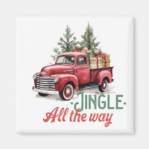 Vintage Red Pickup Lastbil "Jingle all way" Magnet