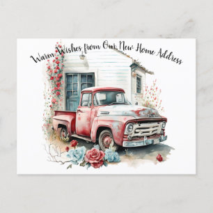 Vintage Red Pickup Lastbil Vi har flyttat-vykort Vykort