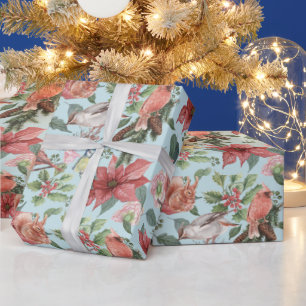 Vintage Red Poinsettia Cardinal Birds Jul Presentpapper