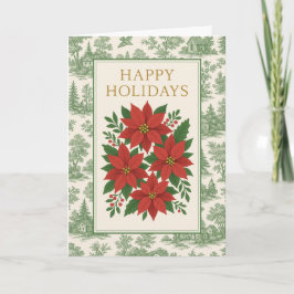 Vintage Red Poinsettia Holiday Card with Green Toi Kort