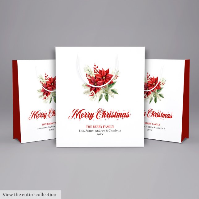 Vintage Red Poinsettia Merry Christmas Gift Bag (Vintage Red Poinsettia Merry Christmas Gift Bag)