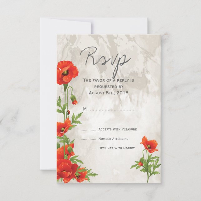VINTAGE RED POPPIES BRÖLLOP OSA KORT (Framsida)