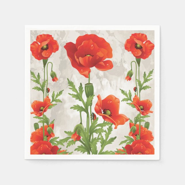VINTAGE RED POPPIES PAPPRA NAPKINER PAPPERSSERVETT (Framsidan)