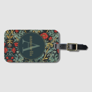 Vintage Red Poppy Blommigt William Morris Monogram Bagagebricka