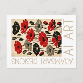 Vintage Red Poppy Floral AI Art Vykort