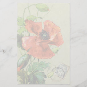 VINTAGE RED POPPY FLOWER BREVPAPPER