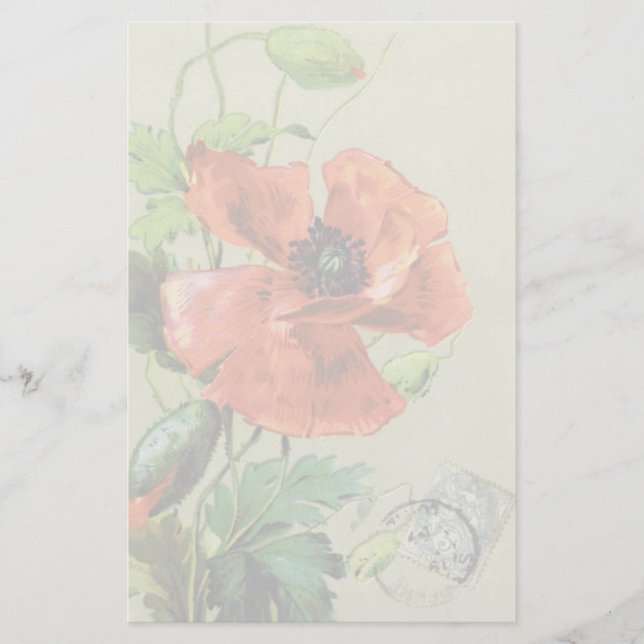 VINTAGE RED POPPY FLOWER BREVPAPPER (Framsida)