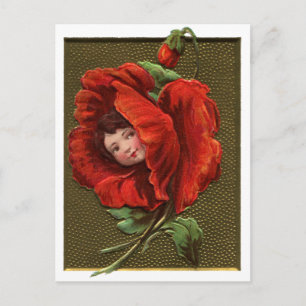 Vintage Red Poppy Girl Vykort