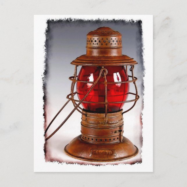 Vintage Red Railroad Lantern Vykort (Framsida)