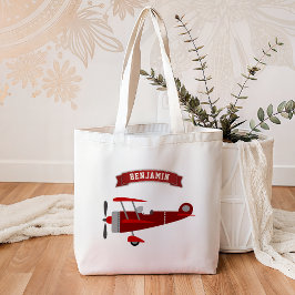 Vintage Red Retro Airplane Kids Tygkasse