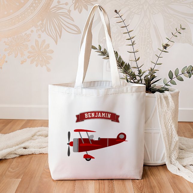 Vintage Red Retro Airplane Kids Tygkasse (Skapare uppladdad)