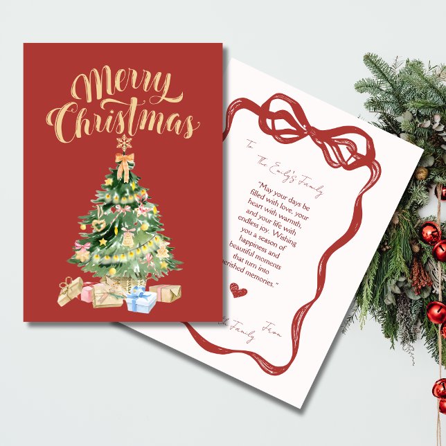 Vintage Red Retro Julgran Card Kort (Christmas Retro Vintage Card)