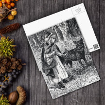 Vintage Red Riding Huva i Skogen med Varg