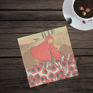 Vintage Red Riding Huva Varg Poppy Flowers Stenunderlägg