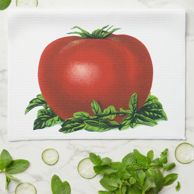 Vintage Red Ripe Tomato, Vegetabilie och Frukt Kökshandduk (Vikta)