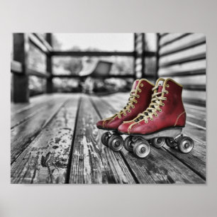 Vintage Red Roller Skates Poster