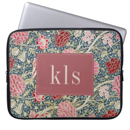 Vintage Red Rosa Blommigt William Morris Monogram Laptop Fodral