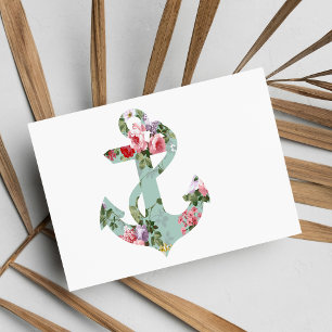 Vintage Red Rosa Grönt Blommönster Anchor Vykort