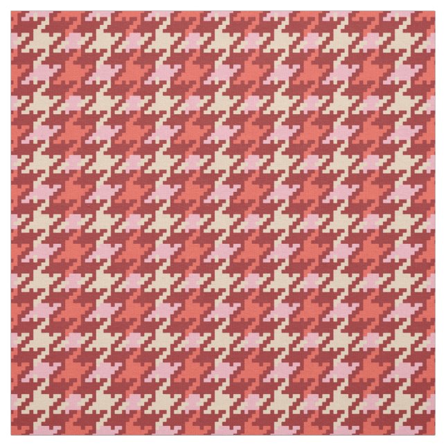 Vintage Red rosa Houndstooth plaid mönster Tyg (Provkarta)