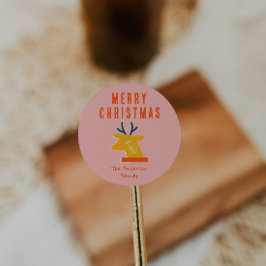 Vintage Red Rosa Reindeer Head God Jul Retro Runt Klistermärke