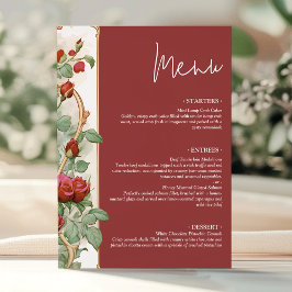 Vintage Red Rose Wedding Reception Dinner Card Meny