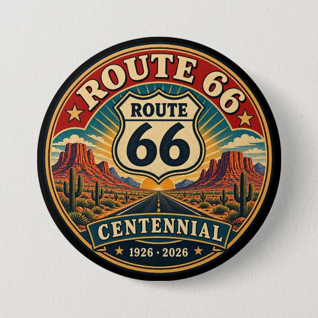 Vintage Red Route 66 Öken Centennial Knapp (Framsida)