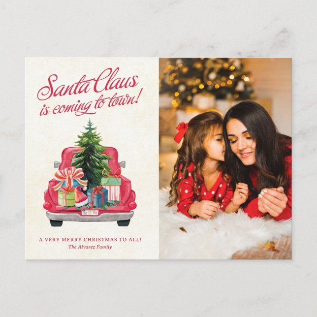 Vintage Red Santa Lastbil Photo Vykort (Framsida)