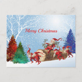 Vintage Red Santa Log Watercolor Träd jul Helg Vykort
