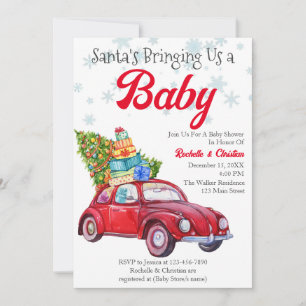 Vintage Red Santa's Bringing åt oss en Baby-jul Inbjudningar